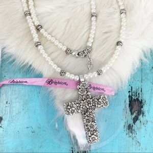Brighton Lola Silver Plate Large Flower Cross Necklace Religious Jewelry NWOT